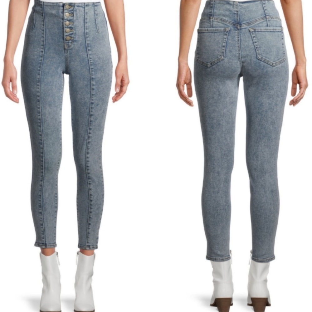 No Boundaries High Waist Cropped Acid Stone Wash Button Up Skinny Jeans